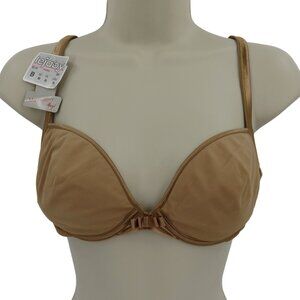 VTG NEW Lejaby 36B Bra 5115 Beige Tan Underwire Lined Smooth Cup Bow Accent